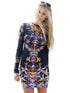 Sexy Black Multicolor Orchid Garden Print Dress